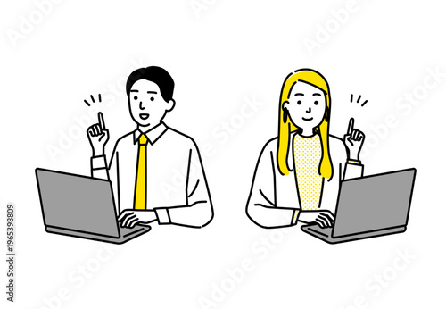 パソコンを操作するビジネスマン 男女