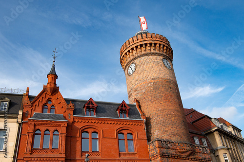 Spremberger Turm in Cottbus, Germany with historic brick architecture and perspective view