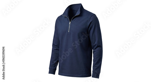 Fotografie Navy blue quarter zip long sleeve shirt on transparent background