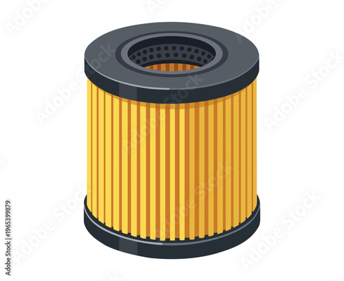 Yellow pleated cylindrical air filter cartridge isolated illustration