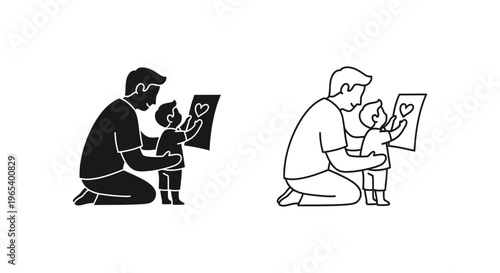 Father and child drawing together in art class Vector