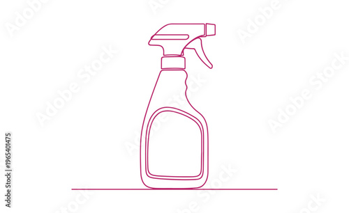 Simple line drawing of a disinfectant bottle with spray nozzle vector illustration.