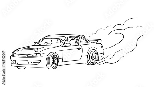 line art of a car drifting on white background simple black and white vector illustration