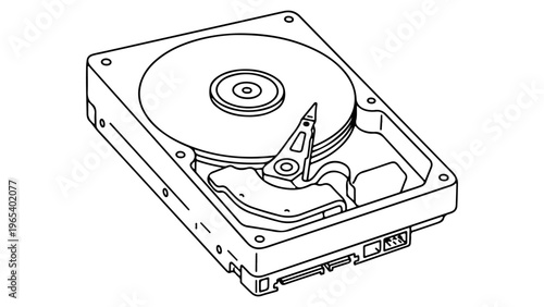 black and white line art of a HDD storage on white background