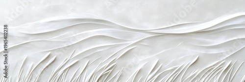 Abstract White Texture Waves with Carving Pattern Featuring Grass and Leaves for Background Design