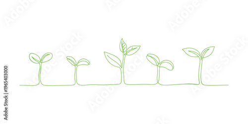 Natural plant sprout shapes formed using smooth continuous line art.