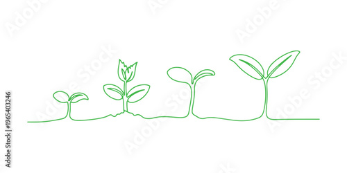 Botanical sprout silhouettes illustrated as elegant one line eco icons.