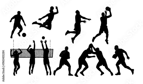 Team sports silhouettes vector illustration set