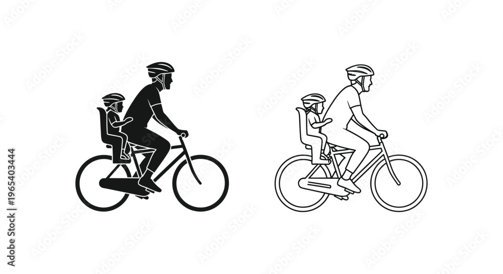 Obraz premium Bicycle riding silhouette and line art illustration Vector