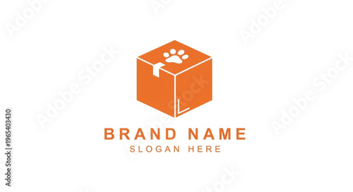 Pet Supply Box Logo - Paw Print on Package for Animal Products.