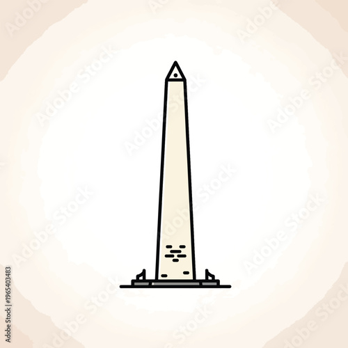 A tall, abstract representation of a historical monument, featuring a simple, minimalist design with bold outlines