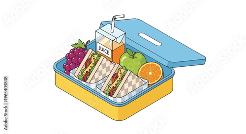 Healthy Lunchbox with Sandwiches, Fruit, and Juice