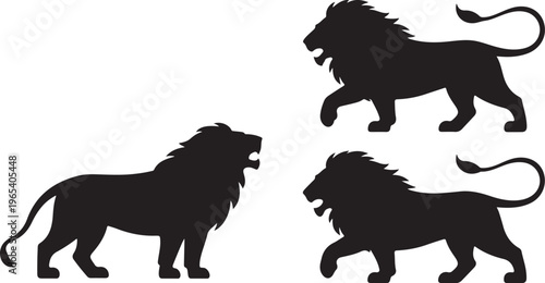 Lion silhouette set. isolated vector image of african carnivore