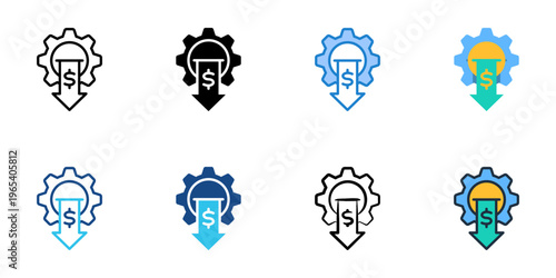 Cost reduction icons set multiple style collection. Editable stroke 
