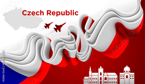 Czech Republic Ribbon Flag Abstract Red White Blue Celebration