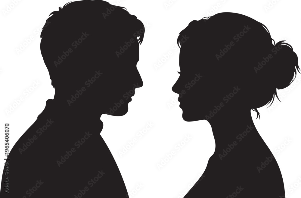 Fototapeta premium Man and woman silhouette face to face vector