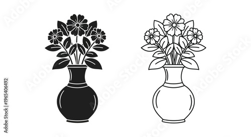 Black and white vase with flowers Vector