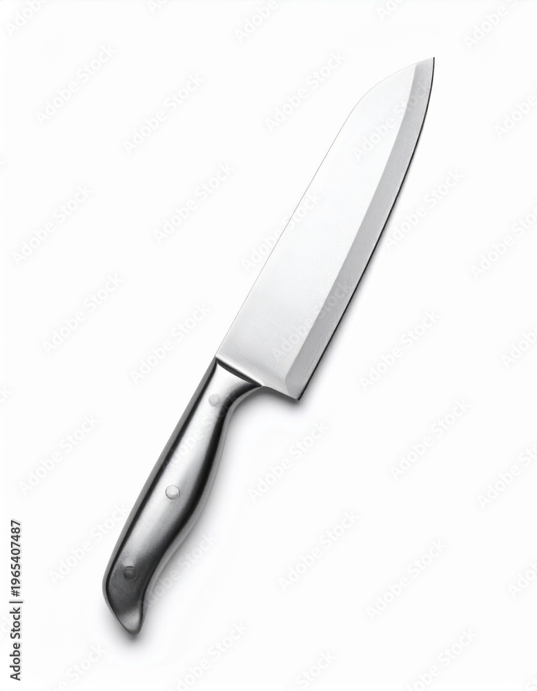 Fototapeta premium Stainless Steel Kitchen Knife with Silver Handle on White Background