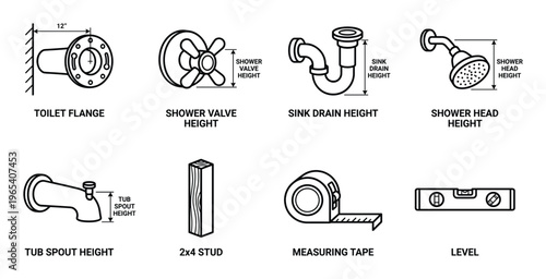 Plumbing installation height standards and construction tools collection for home renovation projects