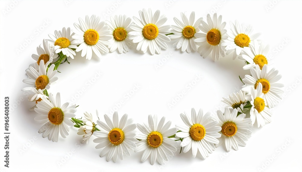 Fototapeta premium Daisy Flower Wreath on White Background with Bright Studio Lighting