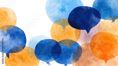 Colorful speech bubbles create a vibrant background for conversation themes