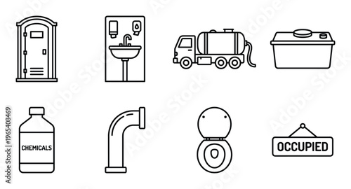 Portable toilet sink chemical bottle pipe elbow toilet bowl and occupied sign