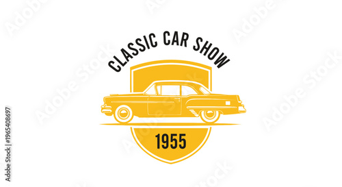 Vintage 1955 Classic Car Show Emblem with Retro Automobile Silhouette