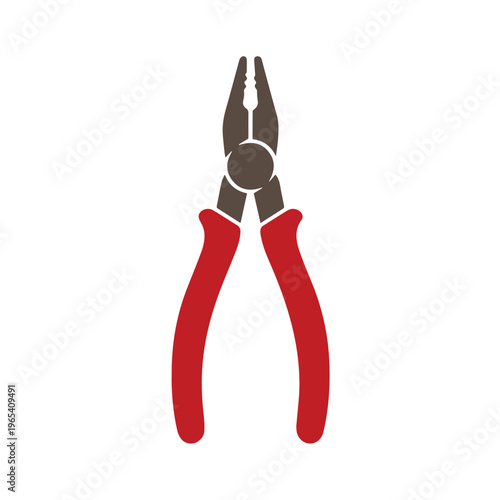 A simple vector design of pliers featuring bright red handles, showcasing a practical tool in a clean, minimal style with clear details and strong visual appeal.