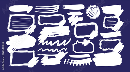 School board, children's doodles and scribble in hand drawn style. Graphic box - arrows, highlighters, underline, round, stars, alphabet, doodles. Scribble drawn with felt-tip pen