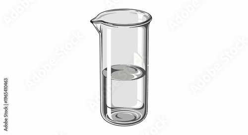 Clear glass beaker with a spout holding a small amount of liquid