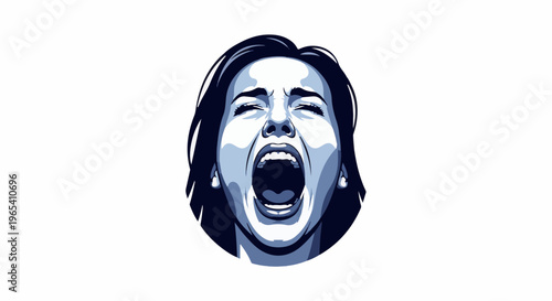 Close-up digital illustration of a woman screaming with eyes closed