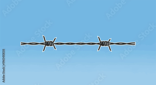 Close-up of barbed wire stretched horizontally against a clear, gradient blue sky