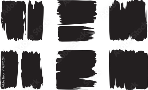 Set of grunge square template backgrounds. Vector black painted squares or rectangular shapes