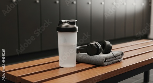 Fitness essentials on a gym bench