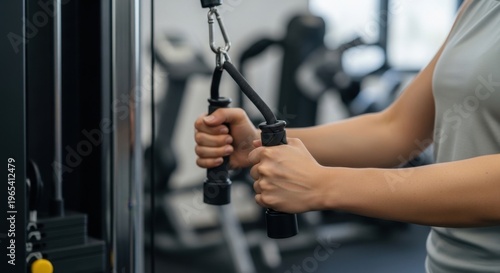 Woman working out on cable machine in gym