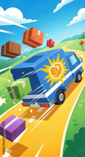 Fast Delivery Truck on a Sunny Road.