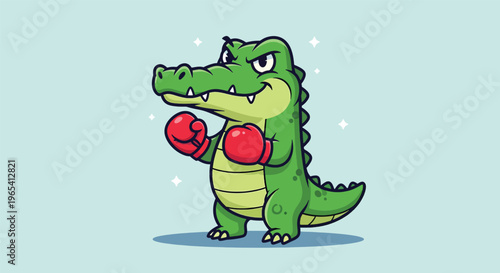 Cartoon Boxing Alligator Wearing Red Gloves Ready to Fight.