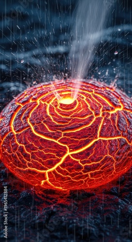 Fiery Lava Planet Erupting in a Storm.