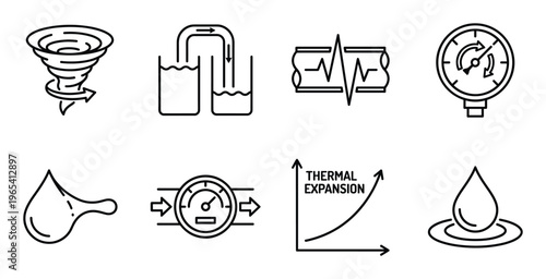 Set of water physics and measurement icons with transparent background ready to use in your design projects