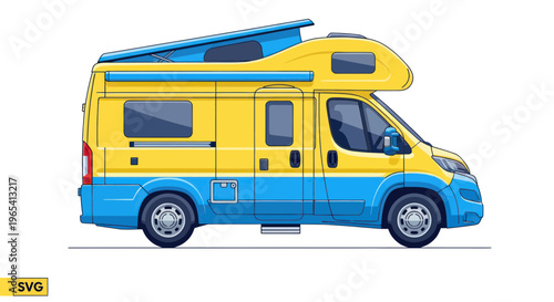 Colorful Camper Van RV Motorhome, Travel Vehicle Illustration