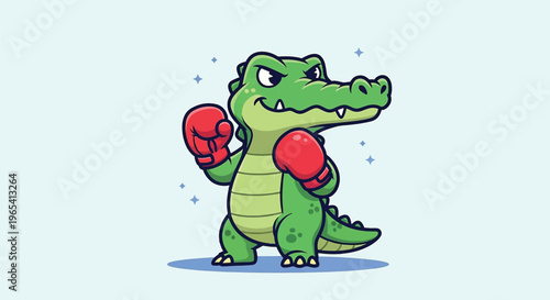 Cute cartoon alligator wearing boxing gloves ready to fight Vector Illustration.