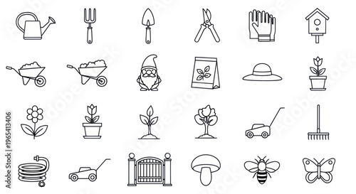 Gardening Tools and Elements Icon Set