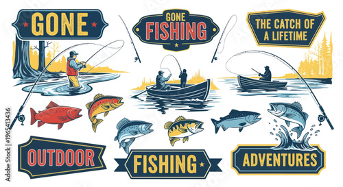Gone Fishing Collection: Anglers, Boats, Fish, and Outdoor Adventures
