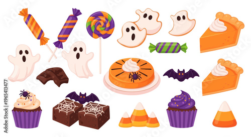 Halloween Sweets Assortment: Cookies, Candies, Cupcakes, Pies, and Brownies