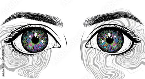 Psychedelic Eyes with Colorful Irises and Abstract Patterns