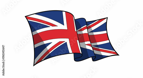 A stylized, animated depiction of the Union Jack flag waving