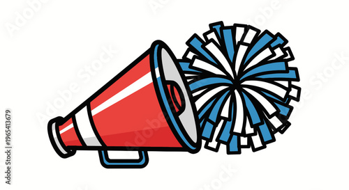 Red Megaphone and Blue White Pom Pom for Cheering and Sports Events