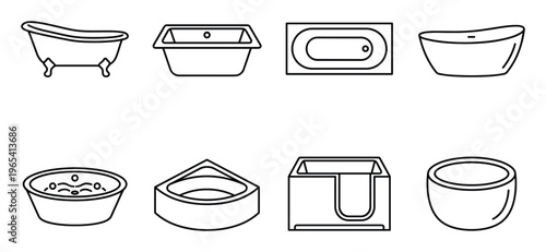 Variety of bathtub designs and shapes for modern bathroom interiors and home decor