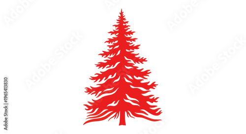 Stylized Red Pine Tree Silhouette on White Background