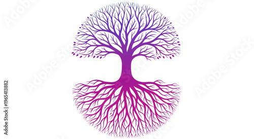 Vibrant Tree of Life with Roots and Branches, Gradient Purple and Pink